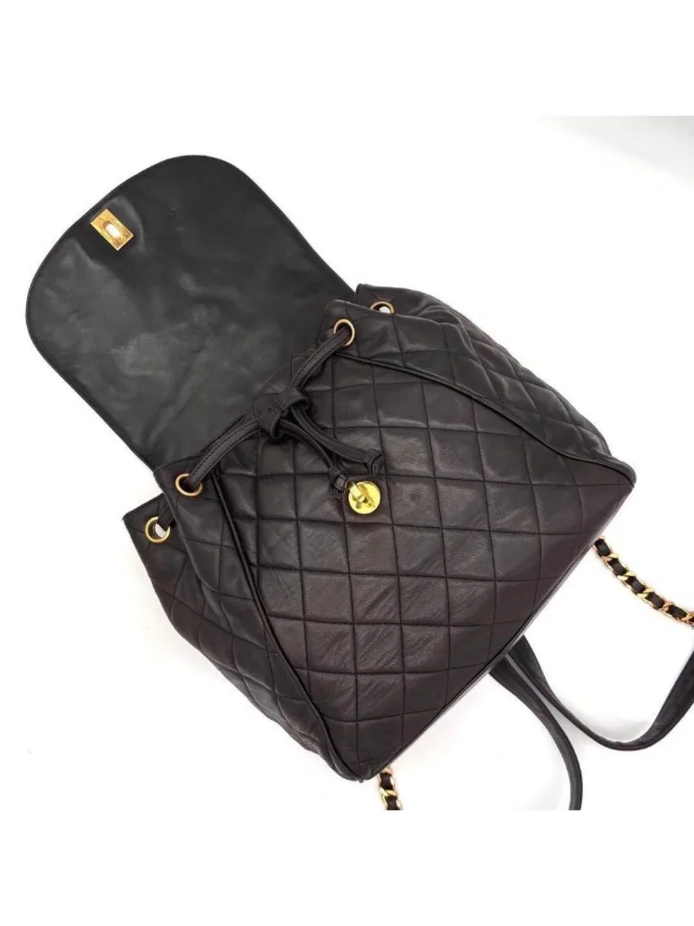 Chanel Quilted Backpack Black Lambskin Brown